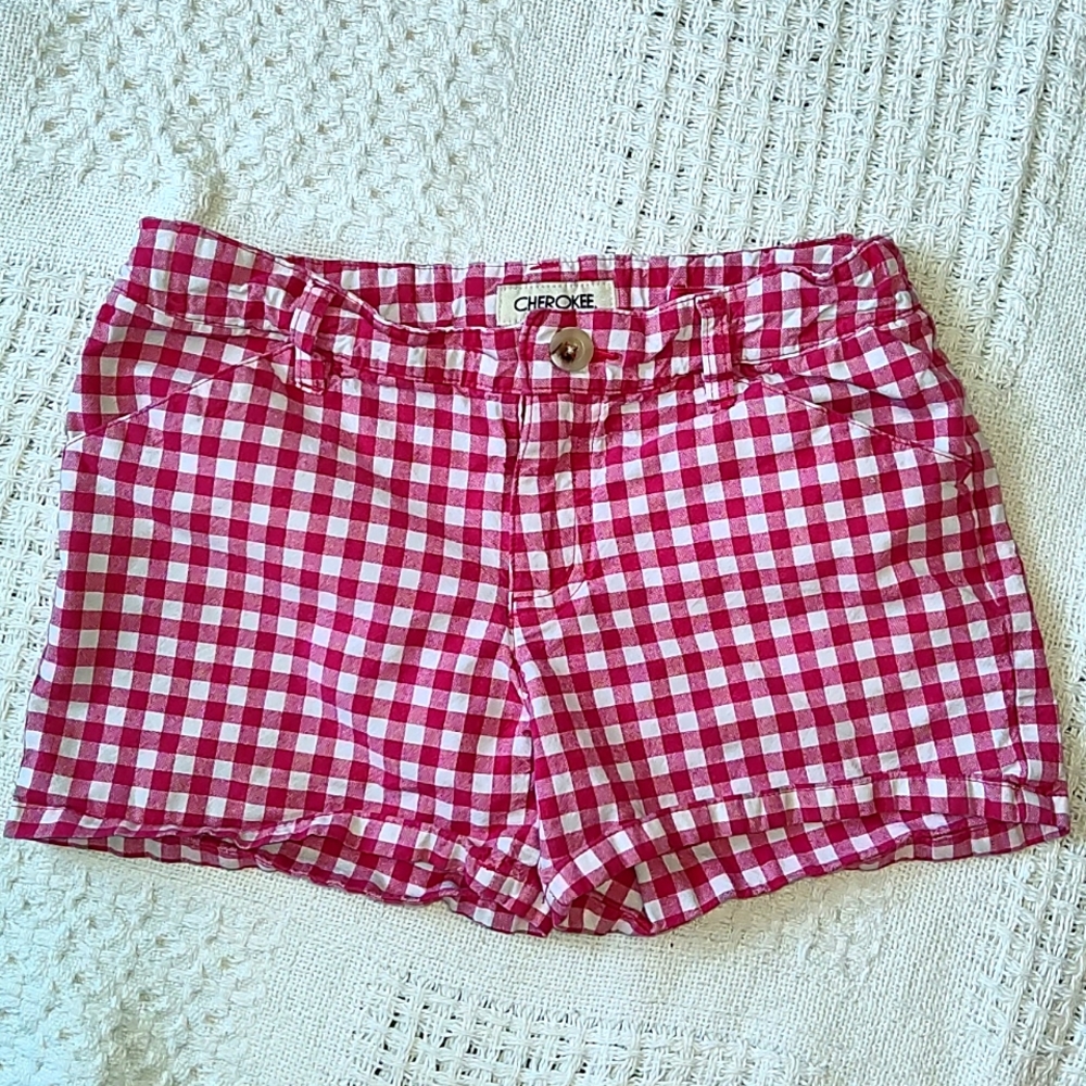 Adjustable M7/8 Cherokee Girls Cotton Pink Plaid Shorts
